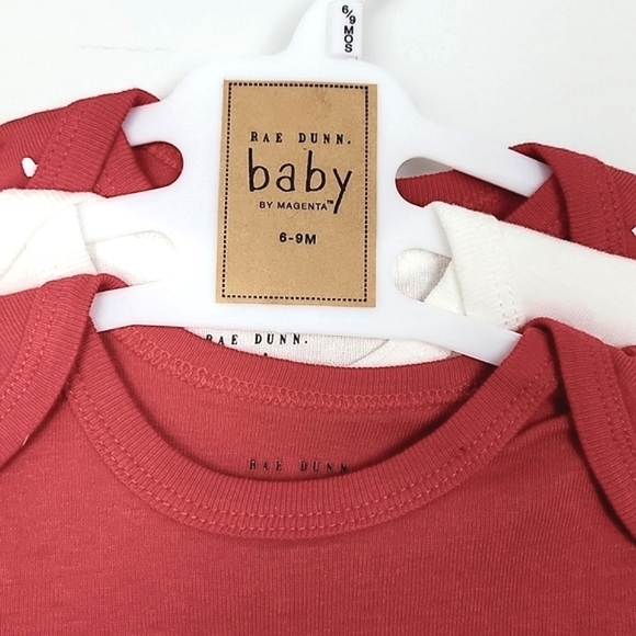 Rae Dunn Baby 3 Onesies Large Letters Red White Print 100% Cotton Size 6-9M - Picture 7 of 8